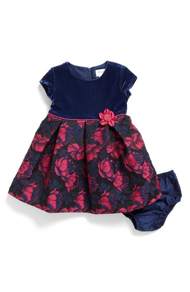 Us Angels Rose Brocade & Velvet Dress (Baby Girls) Fuchsia Blue christmas dresses for baby girls