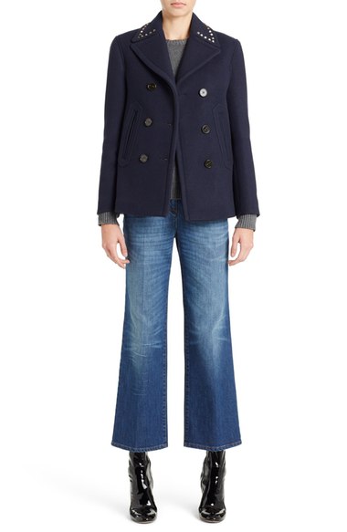 Valentino Studded Wool Peacoat Navy Blue peacoats winter 2017