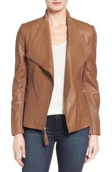 Via Spiga Asymmetrical Leather Jacket Sand