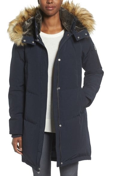 Vince Camuto Down & Feather Fill Parka with Faux Fur Trims Navy Blue faux fur parkas 