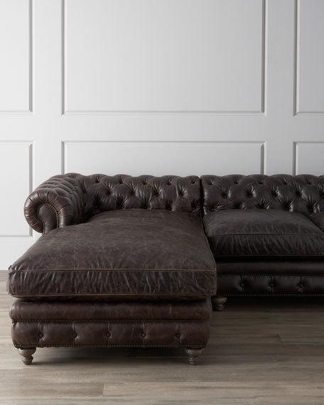Warner Leather Collection Chesterfield Sectional Sofa Left Arm Facing or Right Arm Facing horchow 