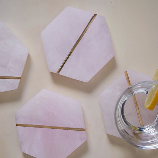West Elm Decked Out Pink Stone Coasters (Set of 4) west elm cyber week sale