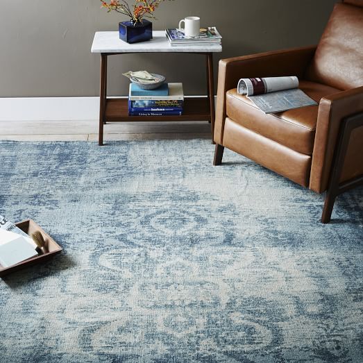 West Elm Distressed Arabesque Wool Rug - Midnight west elm new year sale