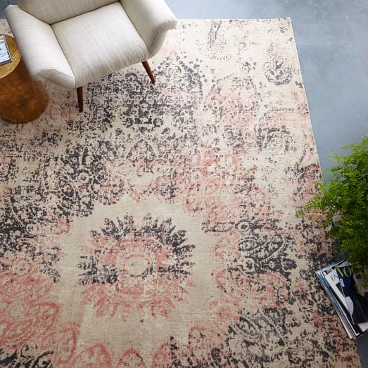 West Elm Distressed Ornament Wool Rug - Rosette west elm new year sale