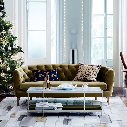 West Elm Lola Tufted Sofa Plush Velvet Wasabi west elm cyber week sale