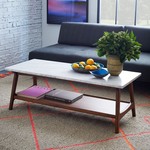 West Elm Reeve Mid-Century Rectangular Coffee Table Marble Top west elm new year sale