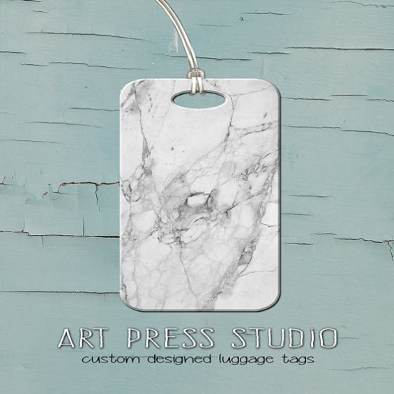 White Marble Luggage Tag via Art Press Studio