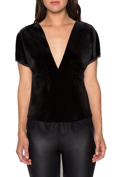 Willow & Clay Deep V-Neck Velvet Blouse Black velvet tops holiday party season