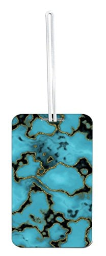 Beautiful Aqua and Gold Gilded Glitter Print Marble- Rosie Parker Inc. TM Standard Sized Hard Plastic Luggage Identifier Tag 2.75" x 4" x .090" Made in the U.S.A.