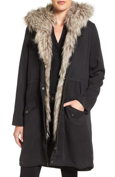 cupcakes and cashmere Augusta Faux Fur Trim Parka Black faux fur parkas winter