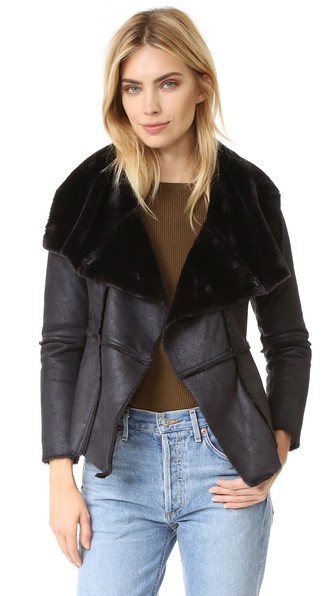 cupcakes and cashmere Rivina Faux Suede Draped Front Jacket Black