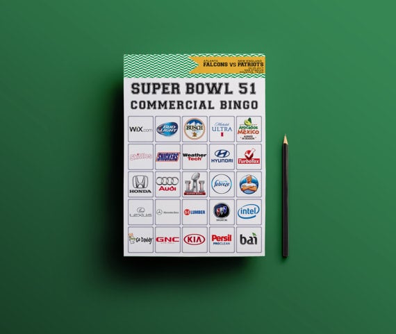 2017 Super Bowl 51 Commercial BINGO Printable By ProPartyPlanner