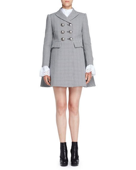 Alexander McQueen Double-Breasted Houndstooth Coat, Black/White 