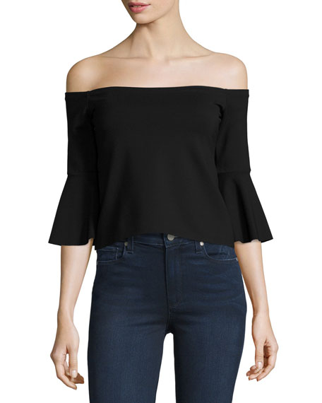 Alexis Jo Off-The-Shoulder Top Black bell sleeve tops