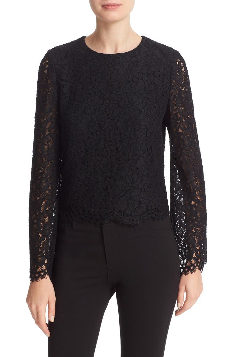Alice + Olivia Pasha Lace Bell Sleeve Top Black