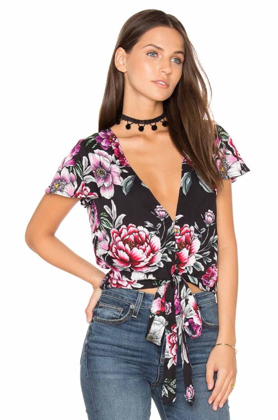 Auguste CROPPED TIE TOP Hazel Blossom Black Floral Print
