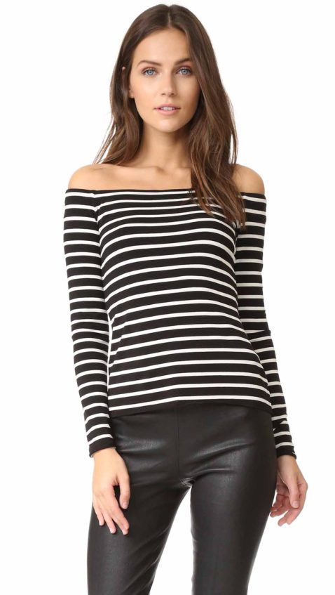 Bailey44 Jacqueline Off The Shoulder Top Black White Stripe
