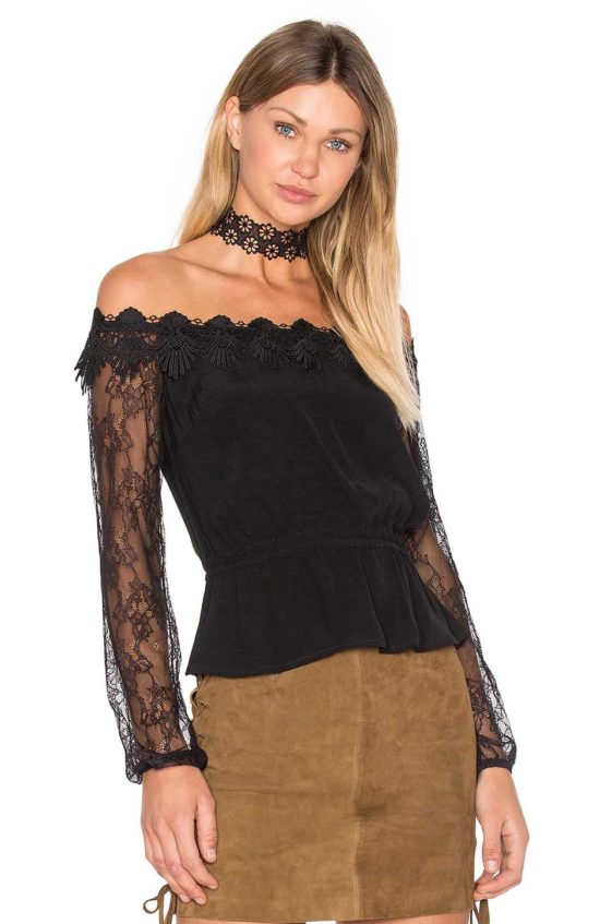 Bardot CHARLSTON OFF SHOULDER TOP Black Lace