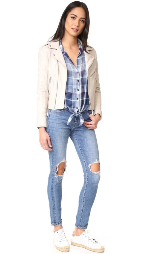 Bella Dahl Tie Front Flannel Button Down Top Bastille Wash