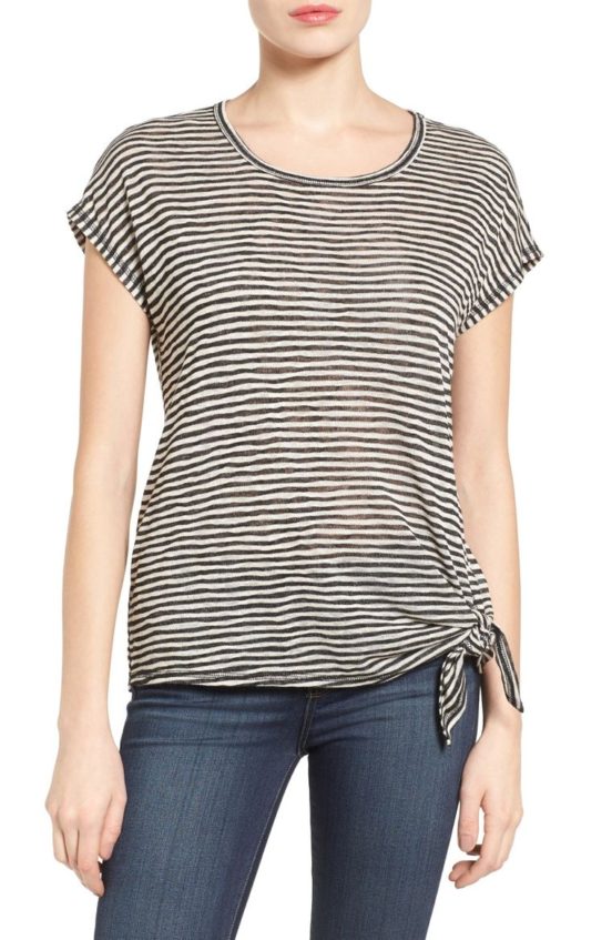 Bobeau Side Tie Top Black Natural tie front tops winter