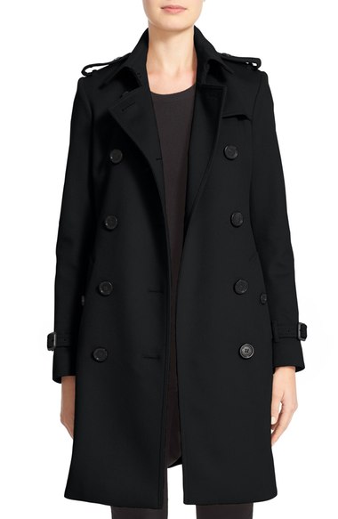 Burberry Kensington Double Breasted Wool & Cashmere Trench Coat Black