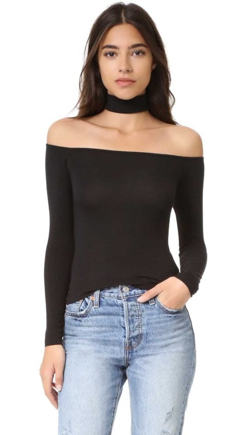 CLAYTON Lexi Off The Shoulder Top Attached Collar Black off the shoulder tops winter 2017