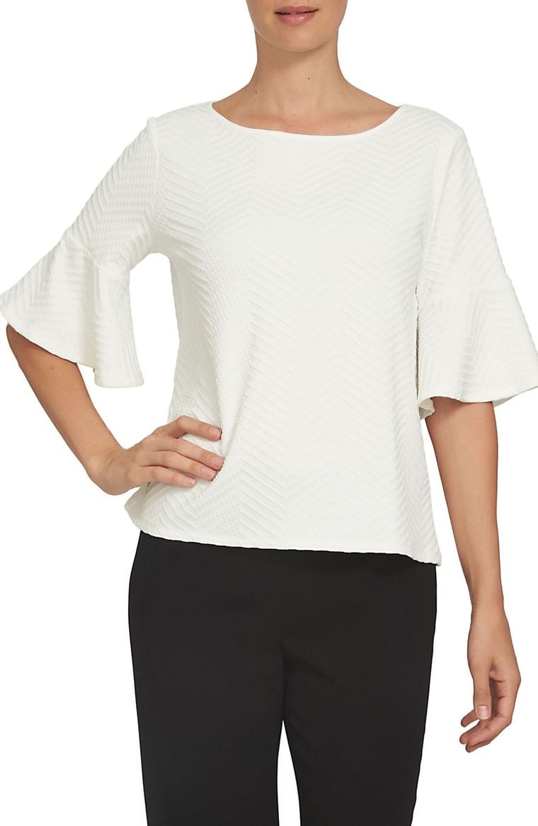 CeCe Herringbone Knit Top Bell Sleeves New Ivory
