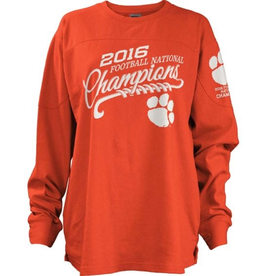 Clemson Tigers Women's Orange College Football Playoff 2016 National Champions Long Sleeve Big Shirt