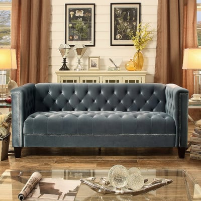 Dowe Tufted Sofa by House of Hampton Color Gray velvet chesterfield sofas