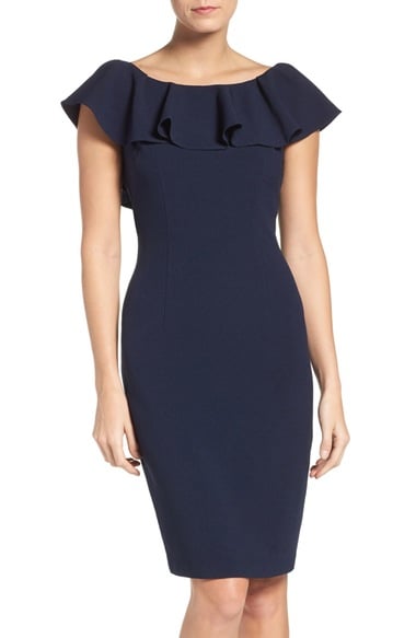 Eliza J Ruffle Sheath Dress Navy Blue