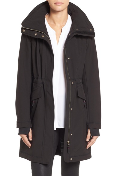Eliza J Soft Shell Hooded Raincoat Black