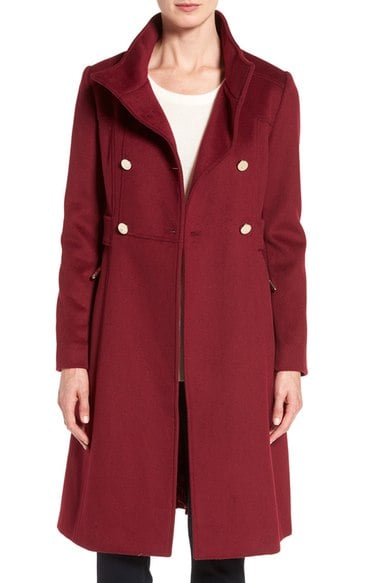 Eliza J Wool Blend Long Military Coat (Regular & Petite) Cranberry double breasted coats