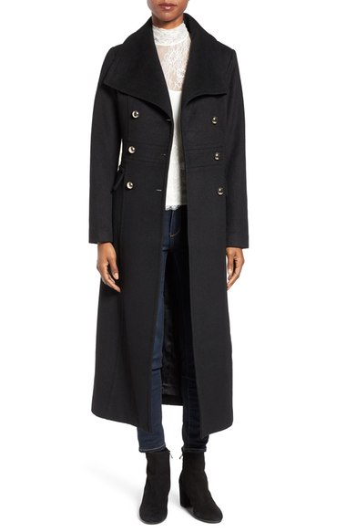 Eliza J Wool Blend Military Long Coat Black double breasted coats 