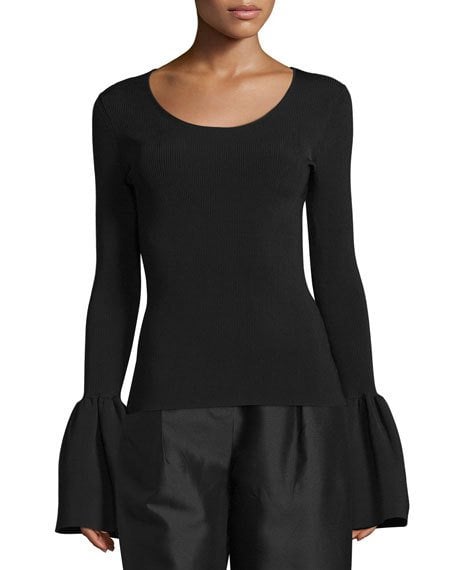 Elizabeth and James Willow Ribbed Bell-Sleeve Top Black