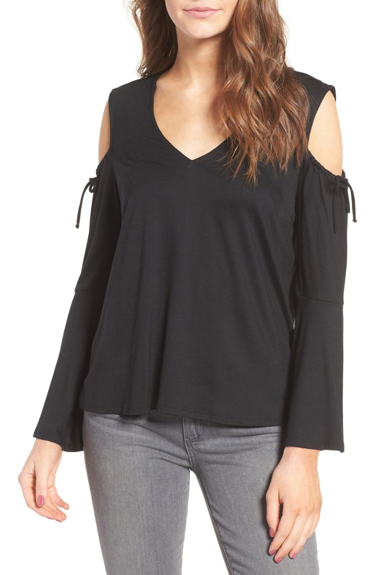 Ella Moss Bella Bell Sleeve Cold Shoulder Top Black bell sleeve tops