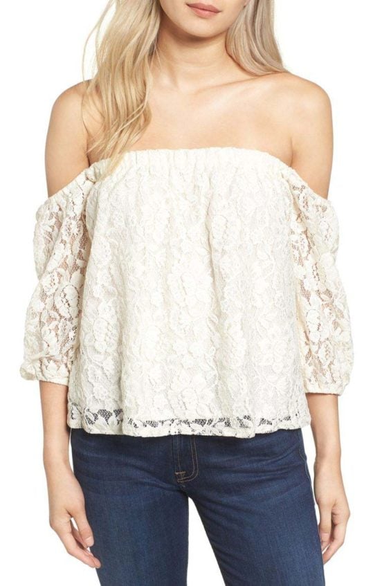 Ella Moss Off the Shoulder Lace Top Natural