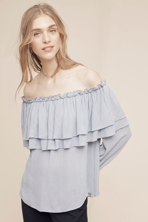 English Factory Bambarra Off-The-Shoulder Top Wedgewood Blue