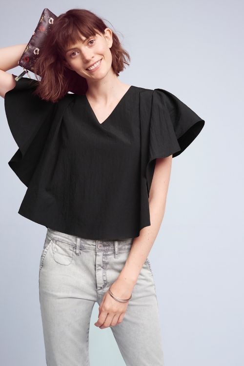 Eri + Ali Emaria Poplin Blouse Black anthropologie clothing sale