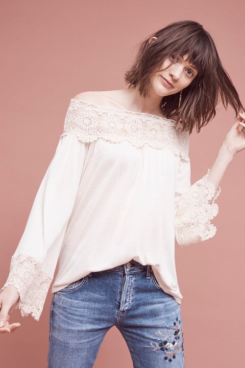 Eri + Ali Ravia Off The Shoulder Top Cream Lace