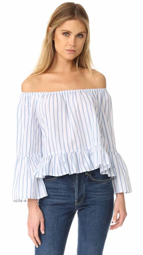 FAITHFULL THE BRAND Galle Off The Shoulder Top Pallais Stripe Print off the shoulder tops winter 2017