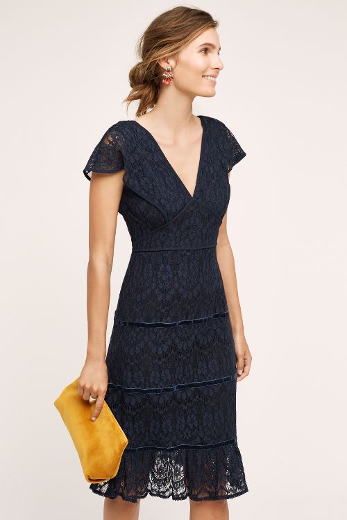 Foxiedox Clarinda Tiered Dress Navy Lace anthropologie clothing sale