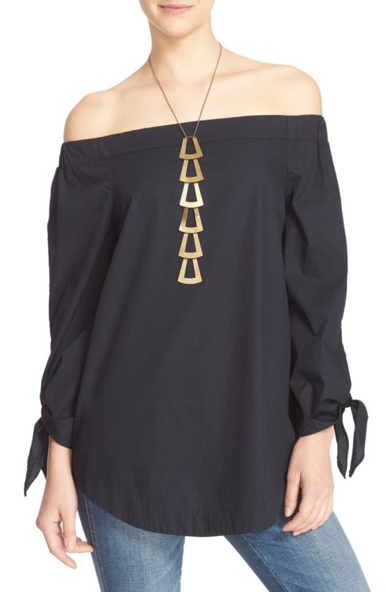 Free People 'Show Me Some Shoulder' Off the Shoulder Cotton Blouse Black