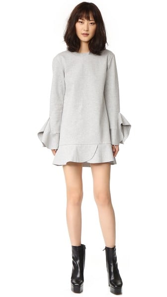 GOEN.J Long Sleeve Dress with Ruffle Trim Melange Grey