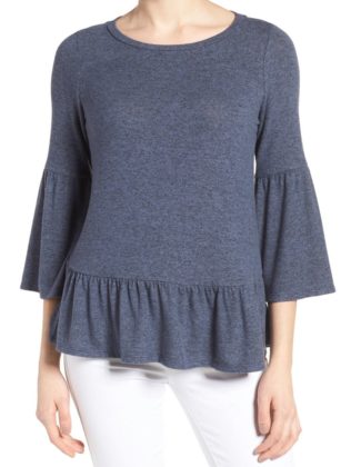 Gibson Cozy Fleece Peplum Top (Regular & Petite) Navy Blue