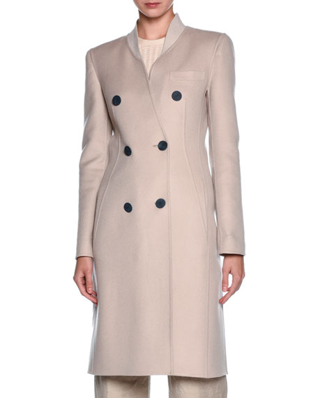 Giorgio Armani Double-Breasted Ribbed-Collar Coat Ivory 