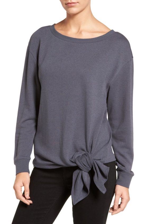 Hinge Tie Front Fleece Top Navy India Ink