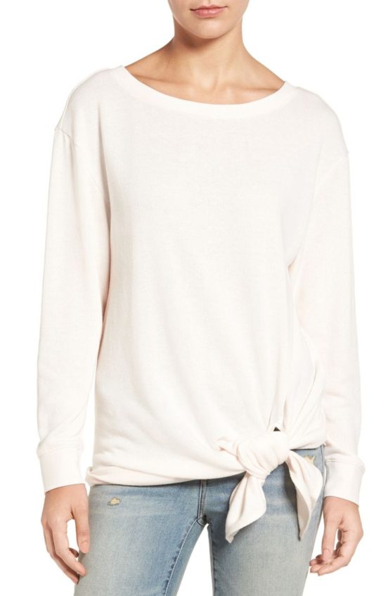 Hinge Tie Front Fleece Top Pink Secret tie front tops winter 