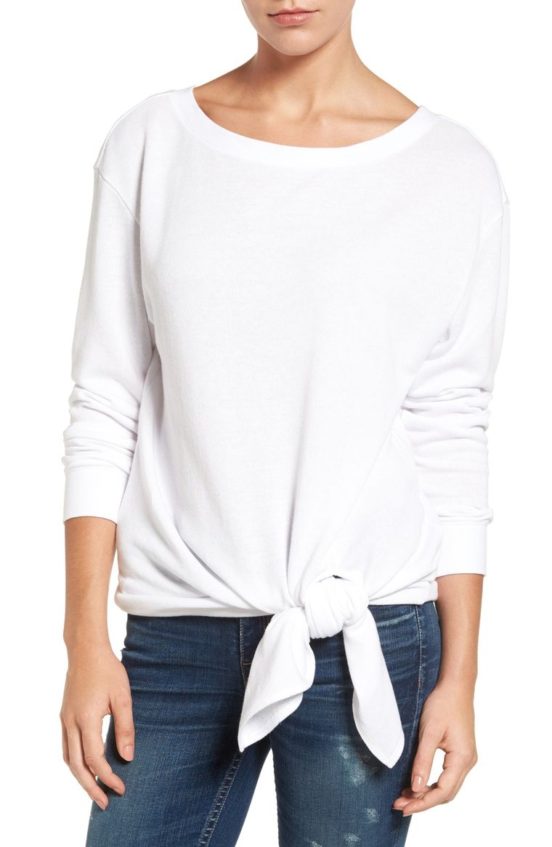Hinge Tie Front Fleece Top White