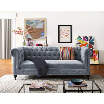 House of Hampton Leventhal Sofa Gray Velvet chesterfield sofas