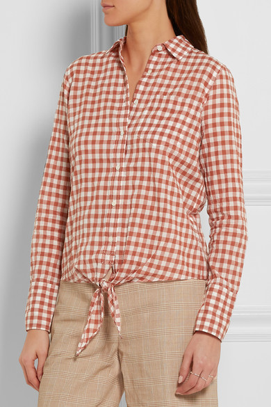 J.CREW Tie-front gingham stretch-cotton shirt